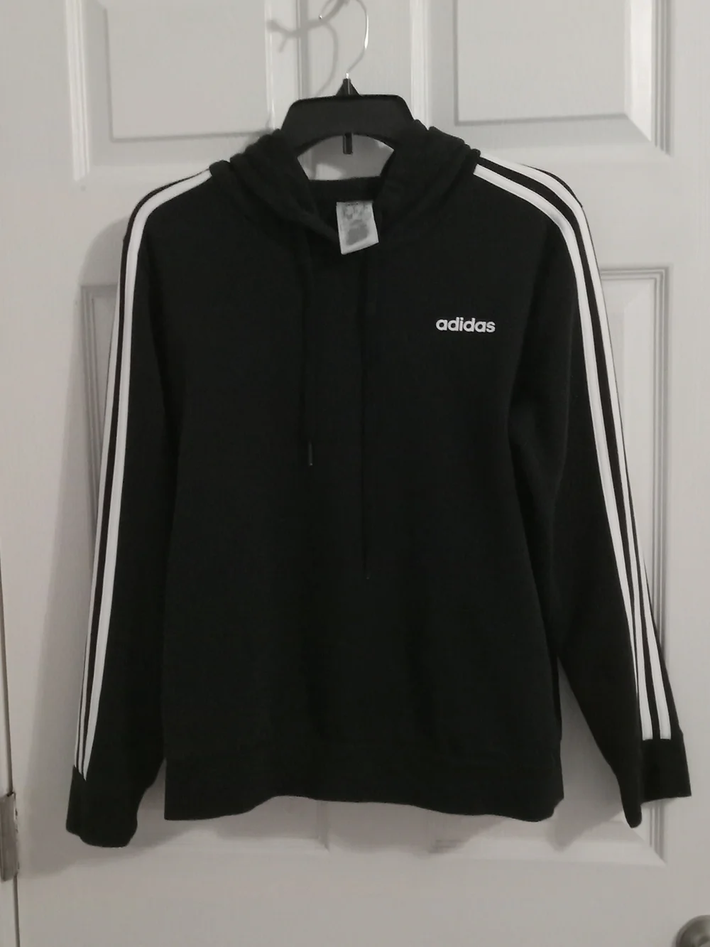 Mens adidas Black Crewneck Hoodie with White Sleeve Stripes